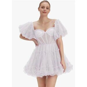 White Off Shoulder Tulle Puffy Sleeve Dress Costume Party Homecoming US 10